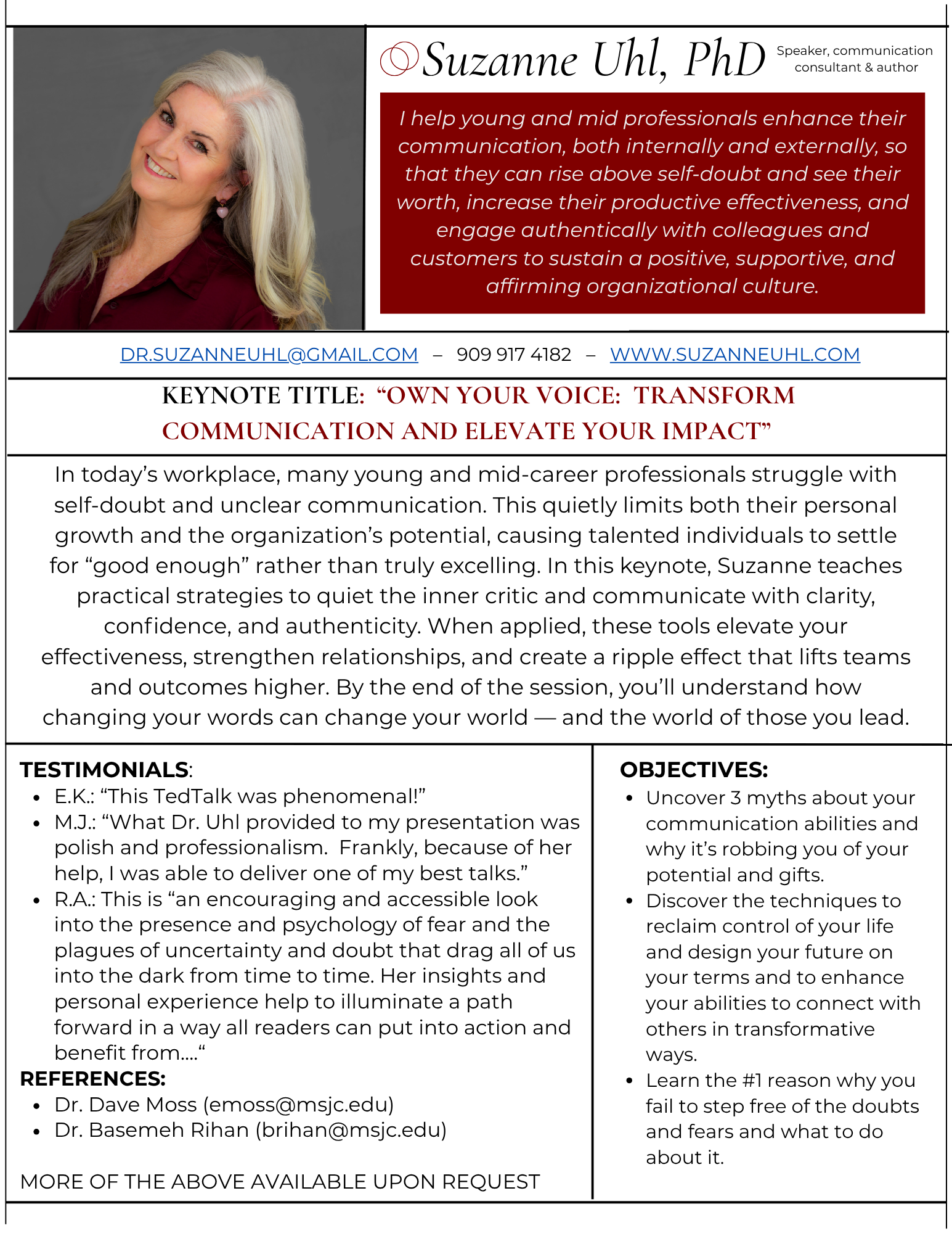 describes content of keynote aKeynote Title:  “Own Your Voice:  Transform Communication and Elevate Your Impact”